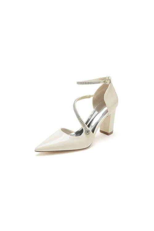 Ivory Chunky Heels with Silver Chain Detailing - KissProm