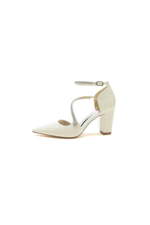 Ivory Chunky Heels with Silver Chain Detailing - KissProm