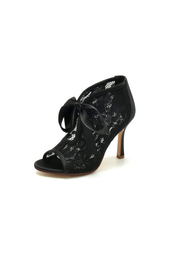 Elegant Lace Bow White High Heels - KissProm