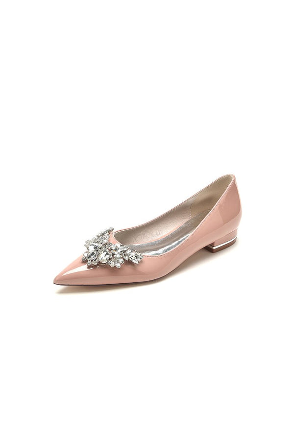 Elegant Black Pointed - Toe Flats with a Crystal Ornament - KissProm