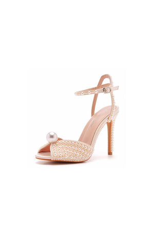 Elegant Pearl Peep Toe Stiletto Ultra High Heels - KissProm