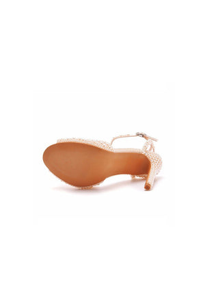 Elegant Pearl Peep Toe Stiletto Ultra High Heels - KissProm