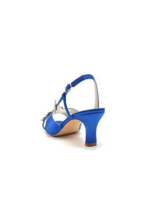 Elegant Royal Blue High Heel Sandals with Gold Ornament - KissProm