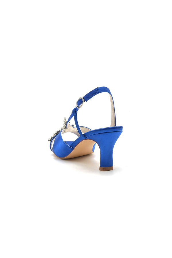 Elegant Royal Blue High Heel Sandals with Gold Ornament - KissProm