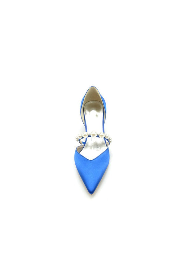 Elegant Satin Pointed Toe Heels with Pearl Strap - KissProm