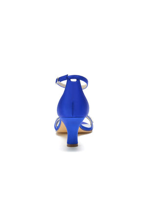 Elegant Blue Satin Pump with Silver Chain and Rhinestone Accents - KissProm