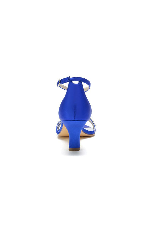 Elegant Blue Satin Pump with Silver Chain and Rhinestone Accents - KissProm