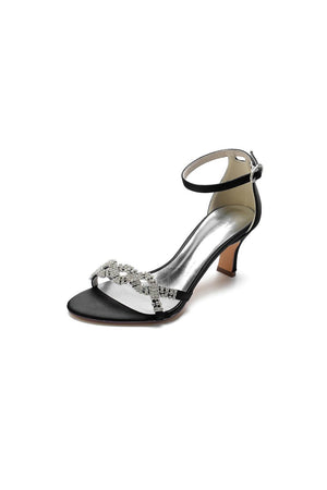 Elegant Blue Satin Pump with Silver Chain and Rhinestone Accents - KissProm