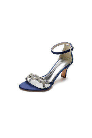Elegant Blue Satin Pump with Silver Chain and Rhinestone Accents - KissProm