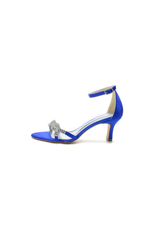 Elegant Blue Satin Pump with Silver Chain and Rhinestone Accents - KissProm