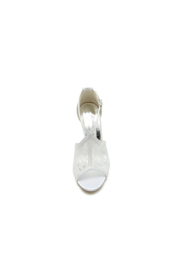 Elegant Simple Open Point Toe Lace Wedding Shoes - KissProm