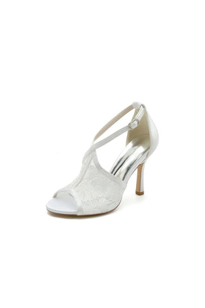 Elegant Simple Open Point Toe Lace Wedding Shoes - KissProm