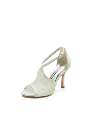 Elegant Simple Open Point Toe Lace Wedding Shoes - KissProm