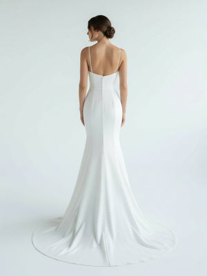 Mermaid White Spaghetti Straps Long Lace Wedding Dress - KissProm