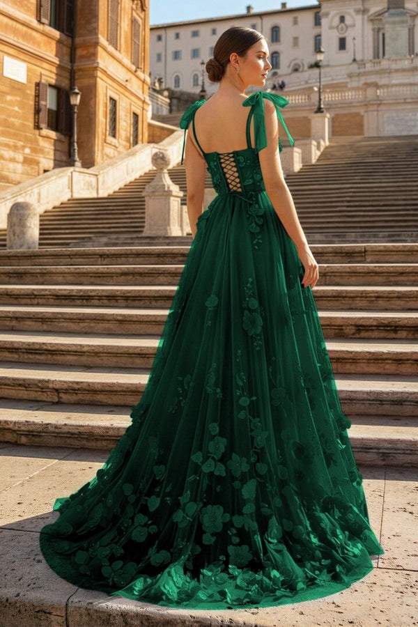 Scarlet Tulle A-line 3D Flower Long Prom Dress With Slit – Prom Dress by KissProm | Available at KissProm