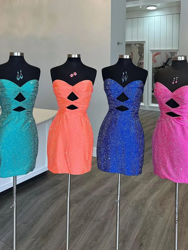 Orange - Sheath Sweetheart Sequined Cut Out Short Homecoming & Cocktail Dresses – Homecoming Dresses by KissProm | Available at KissProm