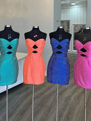 Eos | Royal Blue - Sheath Sweetheart Sequined Cut Out Short Homecoming Dresses