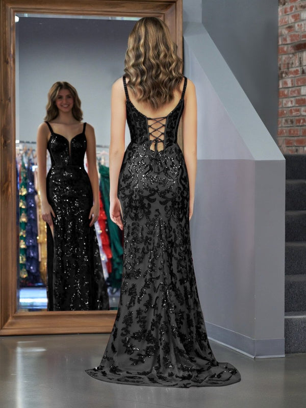 Sparkly Black Mermaid Sequins Long Prom Dress with Slit – Prom Dress by KissProm | Available at KissProm