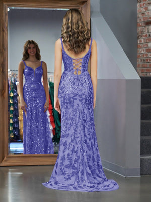 Purple Sheath Sequins Long Prom Dress with Slit – Prom Dress by KissProm | Available at KissProm