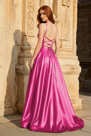 A Line Sweetheart Green Satin Long Prom Dresses with Slit - KissProm