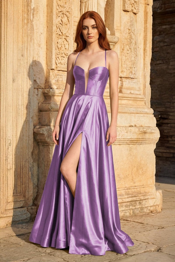 A Line Sweetheart Green Satin Long Prom Dresses with Slit - KissProm