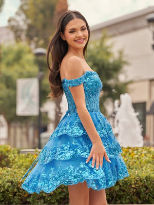 Peacock - A-Line Sweetheart Tiered Short Homecoming & Cocktail Dresses – Homecoming Dresses by KissProm | Available at KissProm