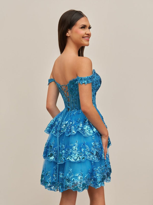 Peacock - A-Line Sweetheart Tiered Short Homecoming & Cocktail Dresses – Homecoming Dresses by KissProm | Available at KissProm