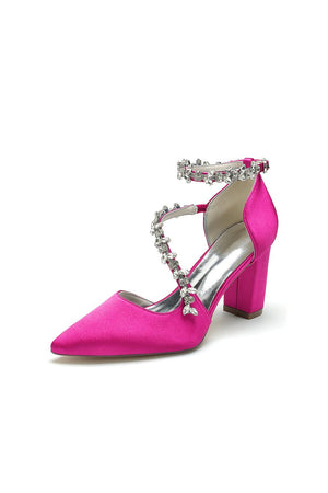 White Satin Pump with Silver Chain Accent - KissProm