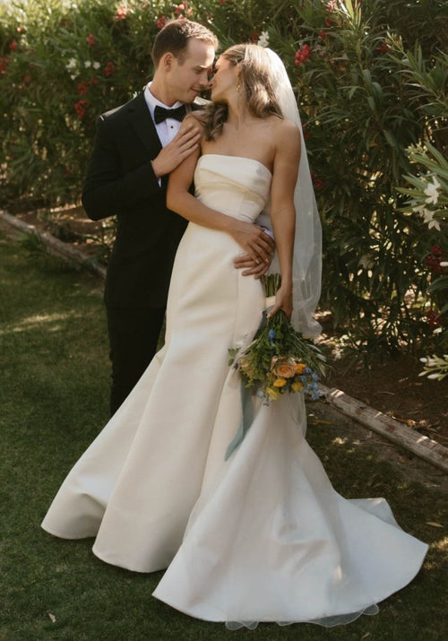 Elegant Mermaid Strapless Satin Sleeveless Wedding Dresses – Wedding Dresses by KissProm | Available at KissProm