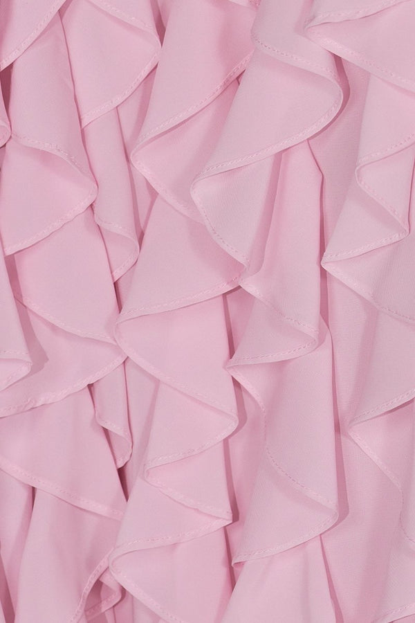 Pink Sheath Strapless Chiffon Long Prom Dresses With Ruffles – Prom Dresses by KissProm | Available at KissProm
