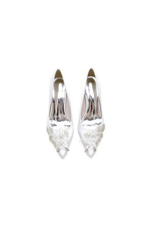 Floral Beaded Pointed Toe Chunky Heel - KissProm