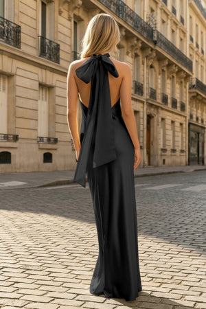 Yellow Halter Sheath Satin Backless Long Prom Dresses – Prom Dresses by KissProm | Available at KissProm