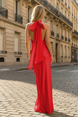 Yellow Halter Sheath Satin Backless Long Prom Dresses – Prom Dresses by KissProm | Available at KissProm