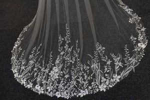 Vintage Flower Lace Veil Cathedral Tulle Bridal veil – Wedding Veils by KissProm | Available at KissProm