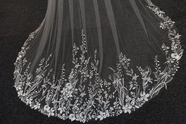 Vintage Flower Lace Veil Cathedral Tulle Bridal veil – Wedding Veils by KissProm | Available at KissProm