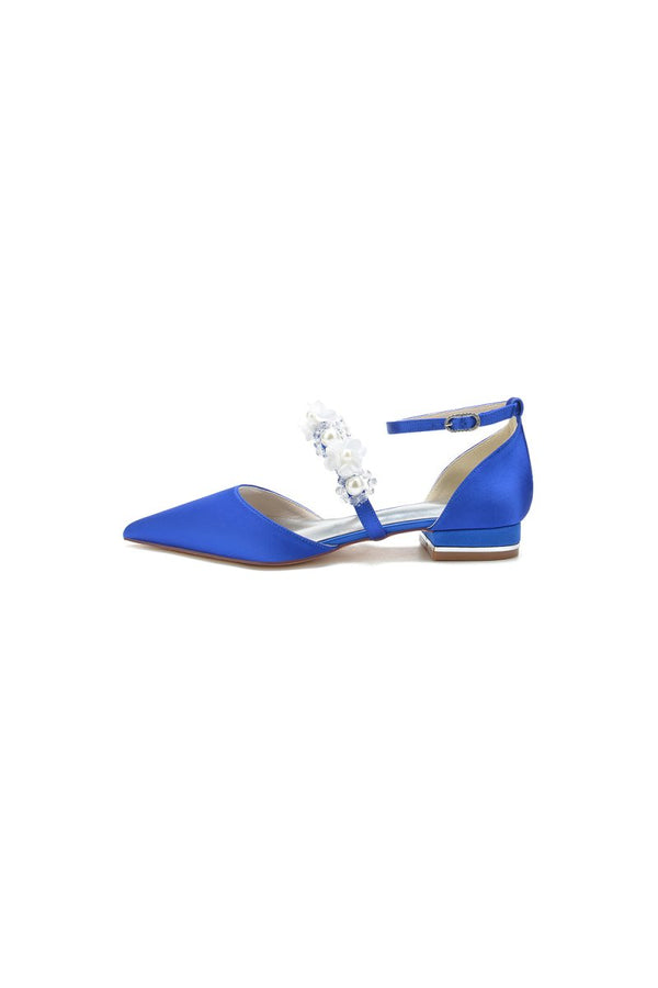 Flower Pearl Buckle Strap Pointed Toe Flats - KissProm