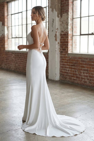 Mermaid Satin White Spaghetti-Straps Wedding Dresses With Lace-Up Back – Wedding Dress by Kissprom | Available at KissProm