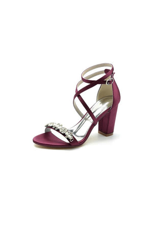 Fuchsia High Heels with Crossed Straps and Metal Accents - KissProm