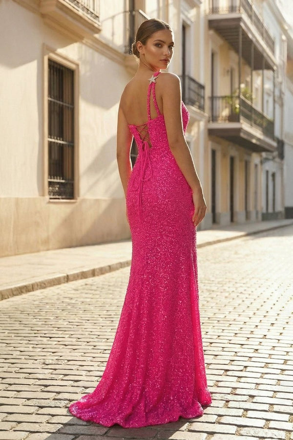 Mermaid One Shoulder Sequins Prom Dress with Stars - KissProm