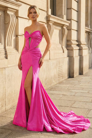 Yellow Sweetheart Mermaid Satin Beaded Long Prom Dresses With Slit – Prom Dress by KissProm | Available at KissProm