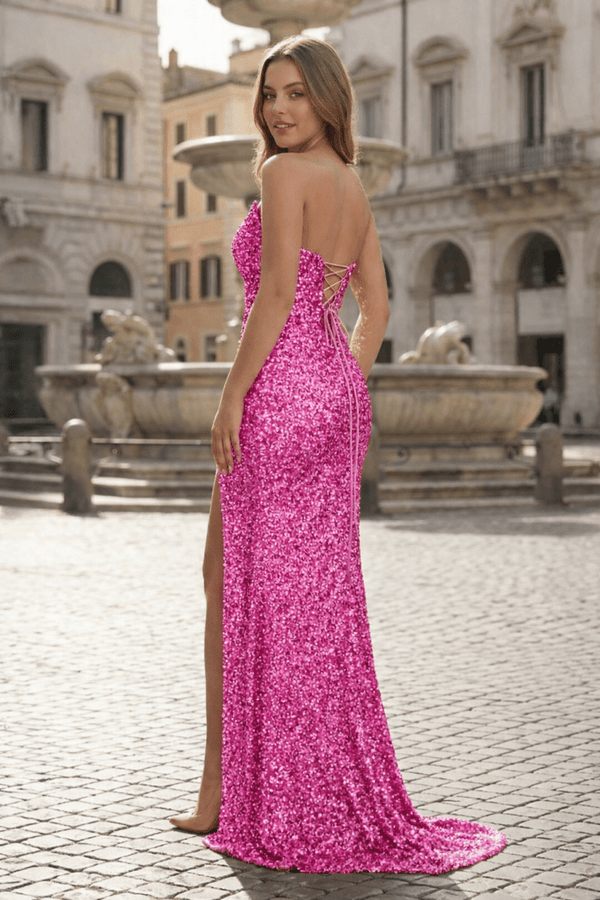 Sparkly Golden Sheath Sequins Long Prom Dress with Slit - KissProm