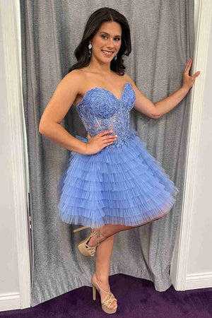 Jasna | A-Line Ruffled Yellow Strapless Corset Short Homecoming Dress