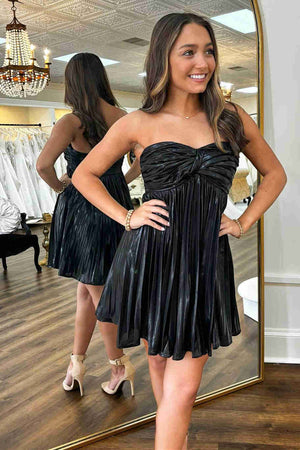 Laurie | Strapless Metallic Corset Pleated A-Line Homecoming Dress