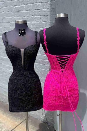 Morana | Fitted Straps Appliques Mini Homecoming Dress
