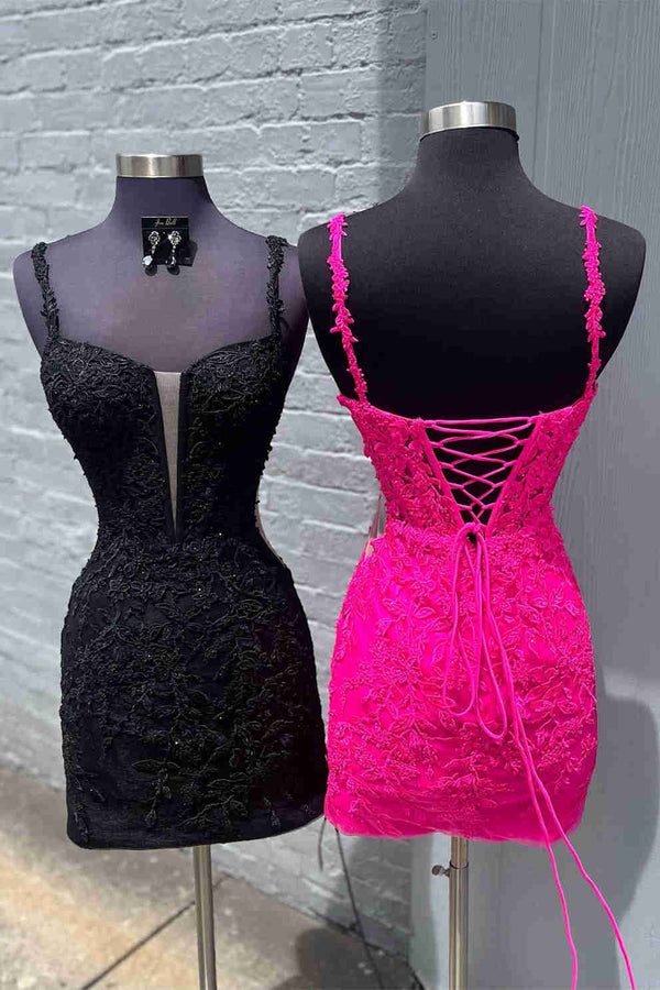 Morana | Fitted Straps Appliques Mini Homecoming Dress