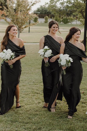 Ankle Length Slit Mermaid Bridesmaid Dresses with One Shoulder - KissProm
