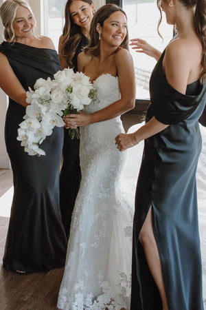 Ankle Length Slit Mermaid Bridesmaid Dresses with One Shoulder - KissProm