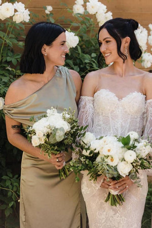 Mermaid Satin One Shoulder Bridesmaid Dress with Slit - KissProm