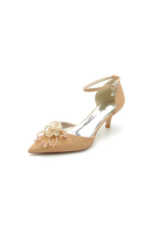 Ankle Strap Wedding Stiletto Heels with Flower - KissProm