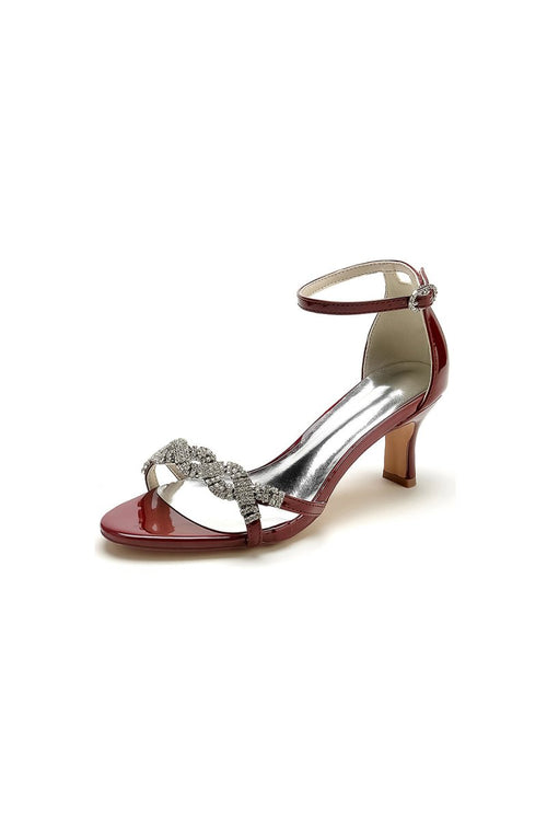 Ankle Strap Wedding Chunky Heels with Rhinestone - KissProm